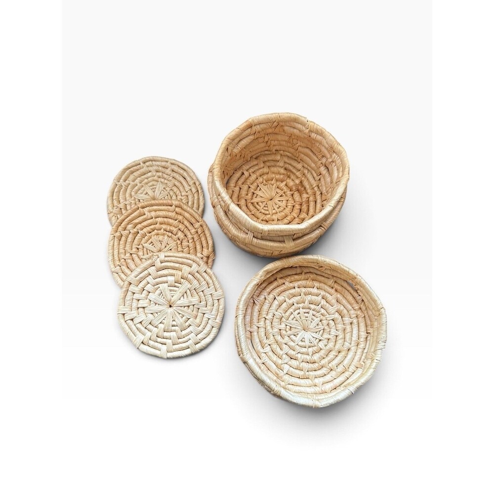 Woven Coaster Set Boho Cottage Wicker Decor